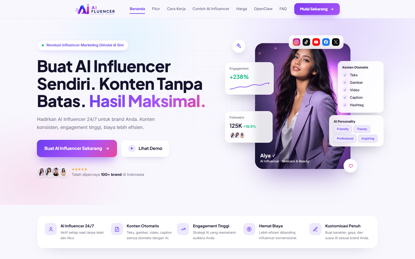 Tampilan sistem AI Fluencer