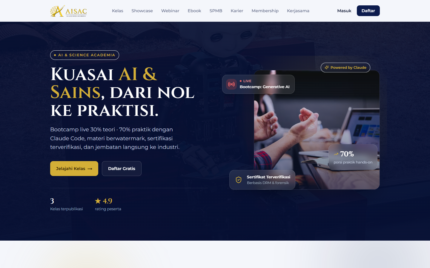 Tampilan sistem AI & Science Academia
