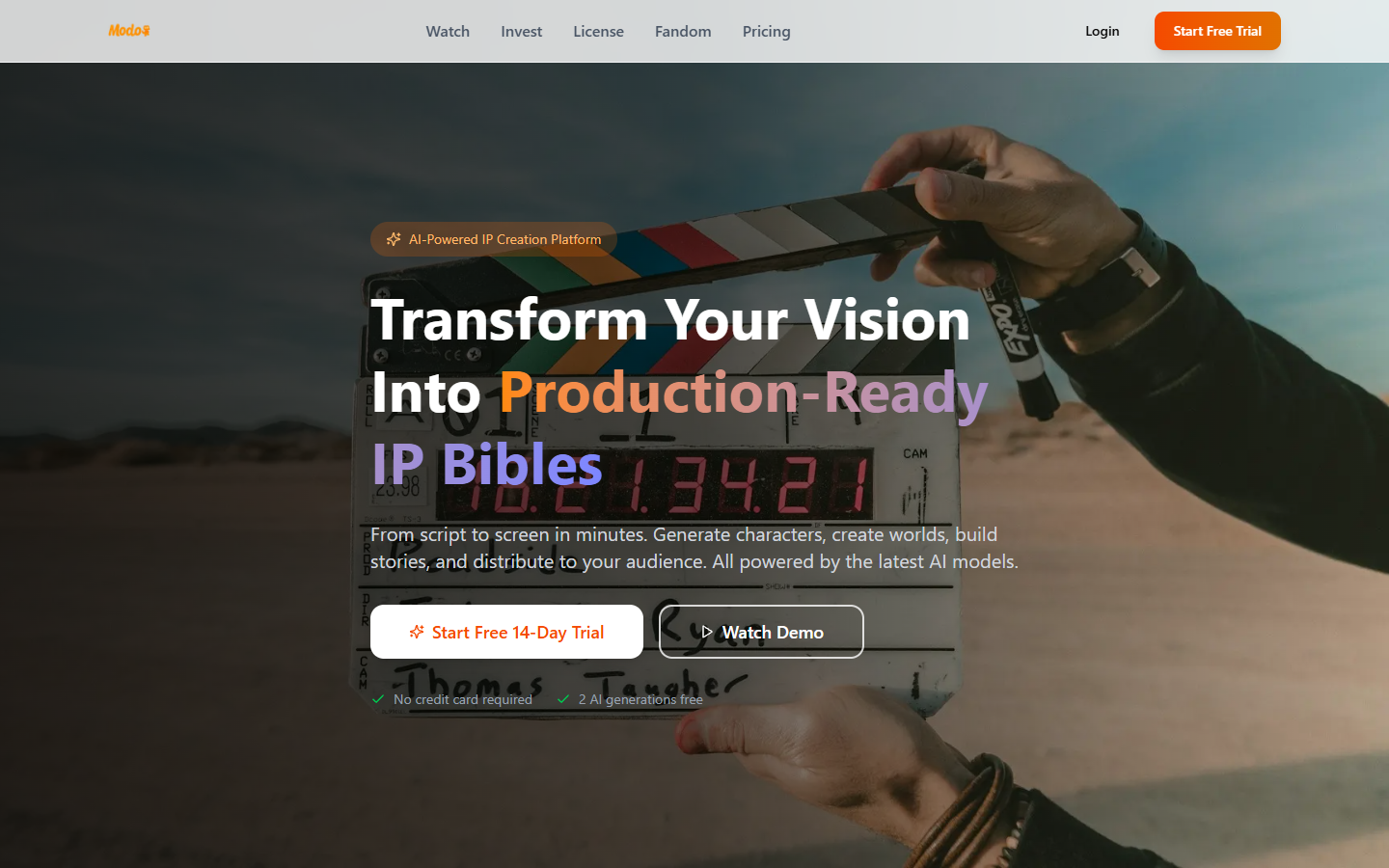 Tampilan sistem Modo Studio — Film Generator