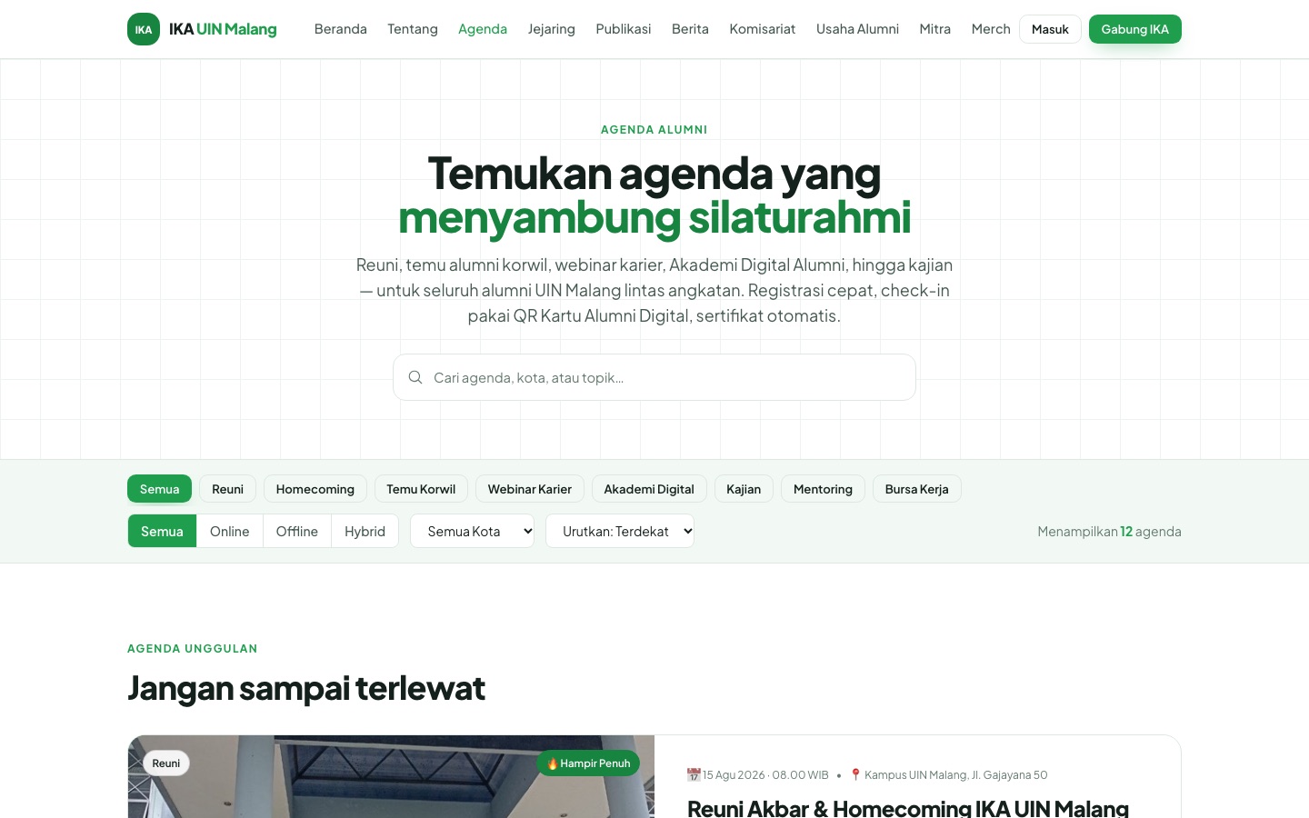 Tangkapan layar prototipe: Agenda