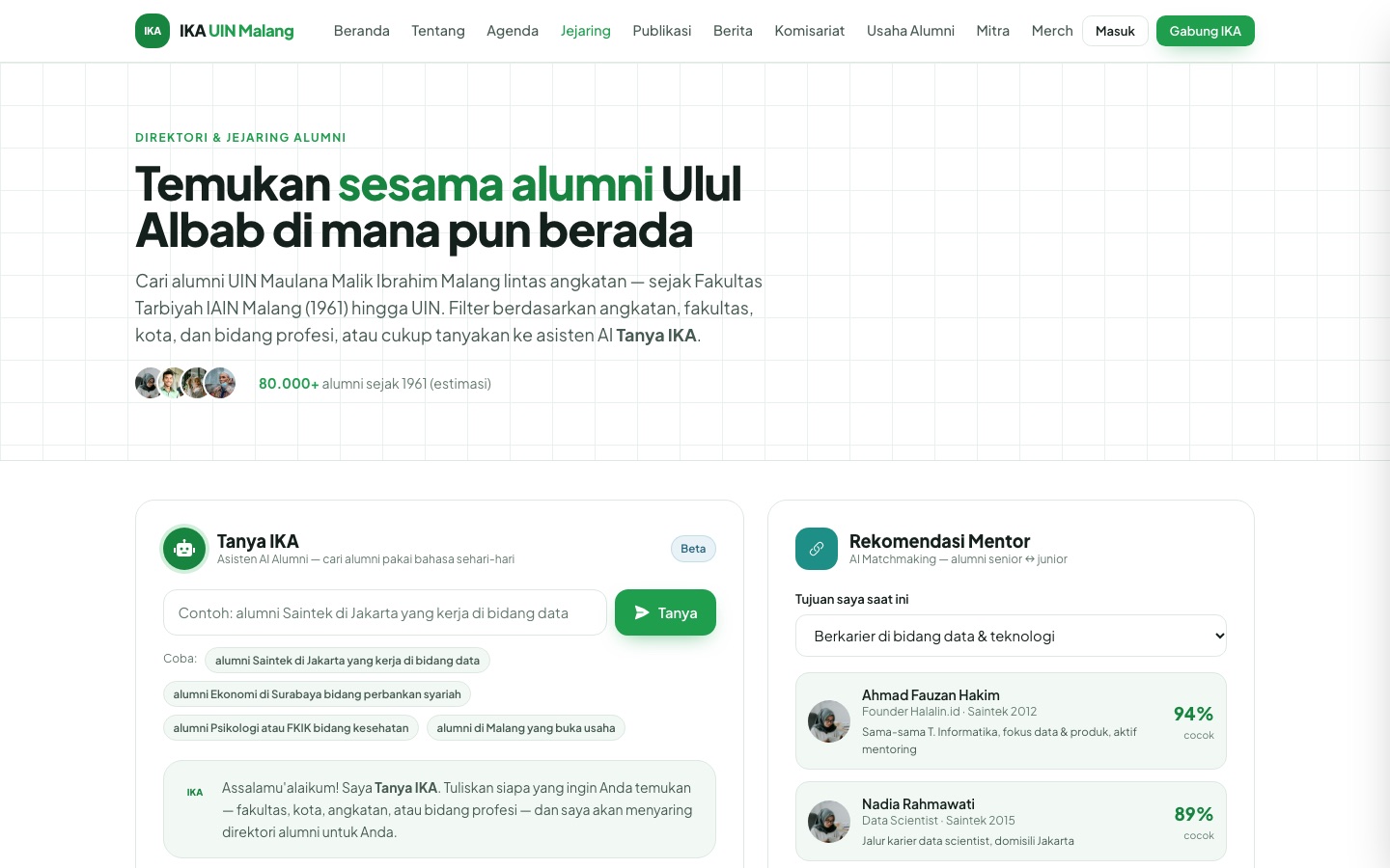 Tangkapan layar prototipe: Jejaring