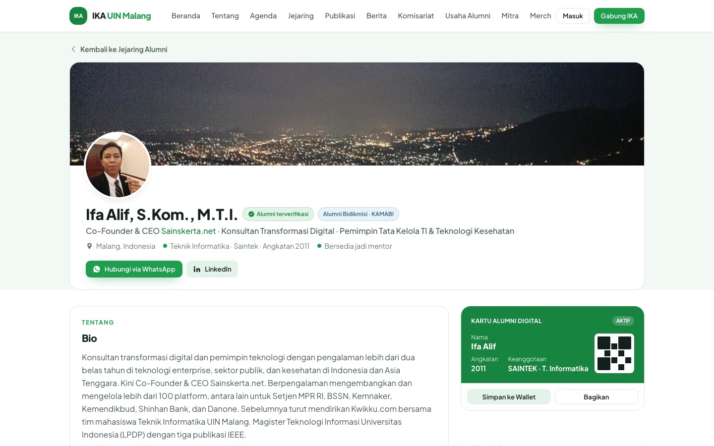 Tangkapan layar prototipe: Profil